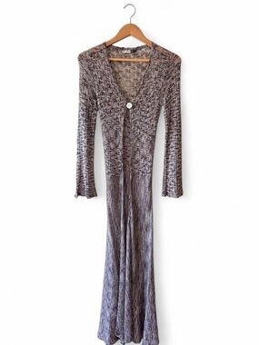 Vintage 90s crochet knit longline cardigan duster fairy boho grunge purple XS
